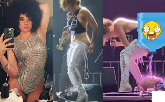 Watch The Moment A Female Singer P€€ On A Fan Mouth On Stage (Video)