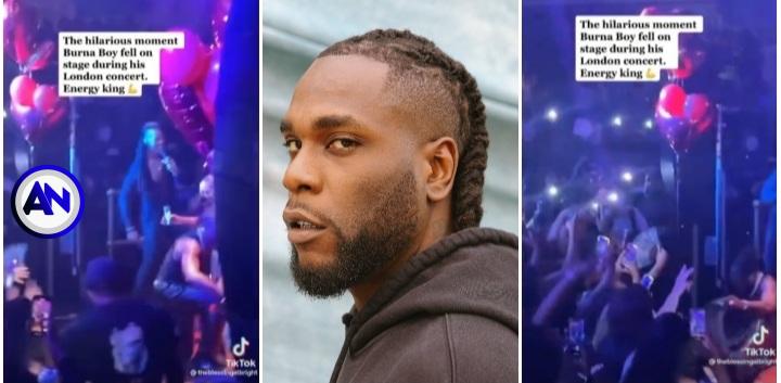 “Odogwu don fall” – Moment Burna Boy fell on stage while performing